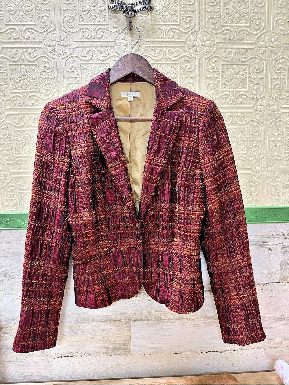 Rare Vintage Cache Plaid Blazer in Purple & Gold Size 2